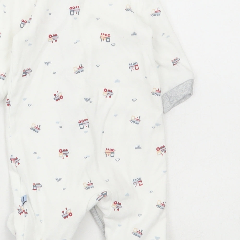 Jasper Conran Baby White Geometric Cotton Babygrow One-Piece Size Newborn Snap - Trains