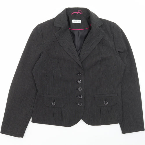 Gelco Womens Black Striped Jacket Blazer Size 14 Button