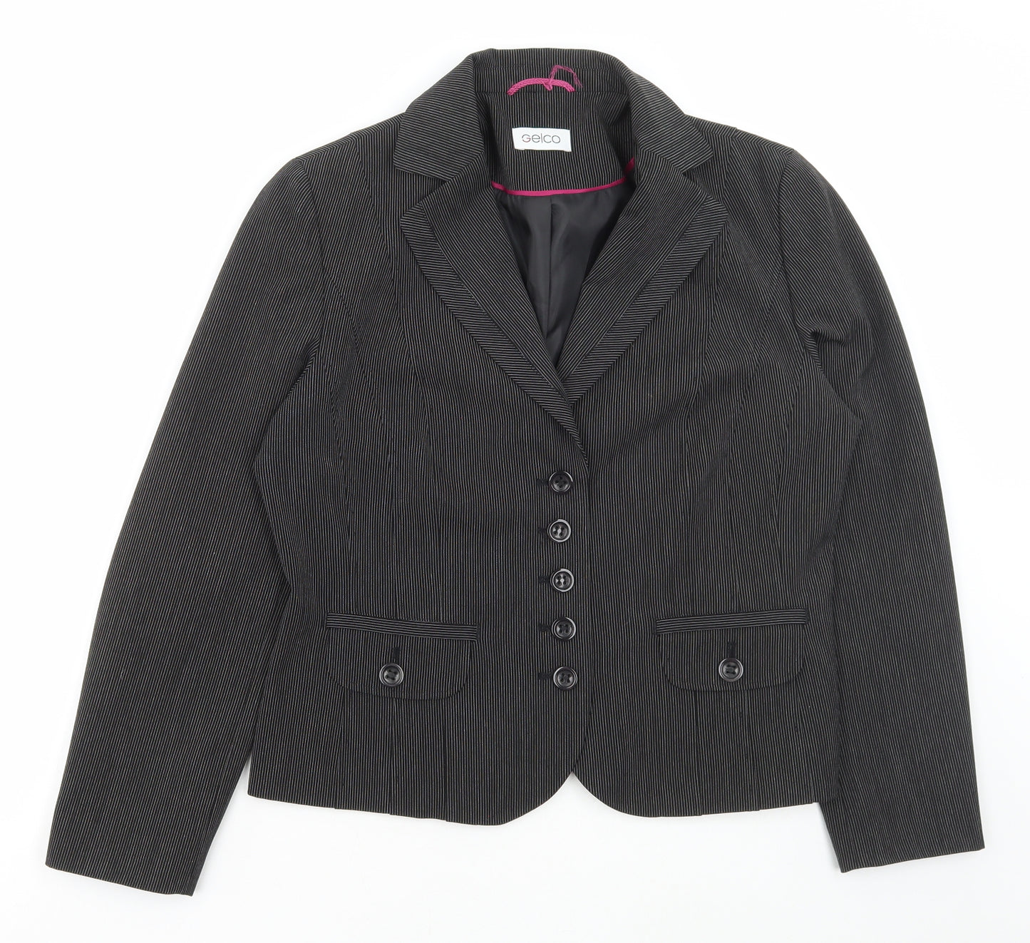 Gelco Womens Black Striped Jacket Blazer Size 14 Button