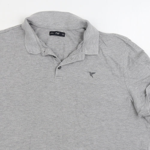F&F Mens Grey Cotton Polo Size 2XL Collared Pullover