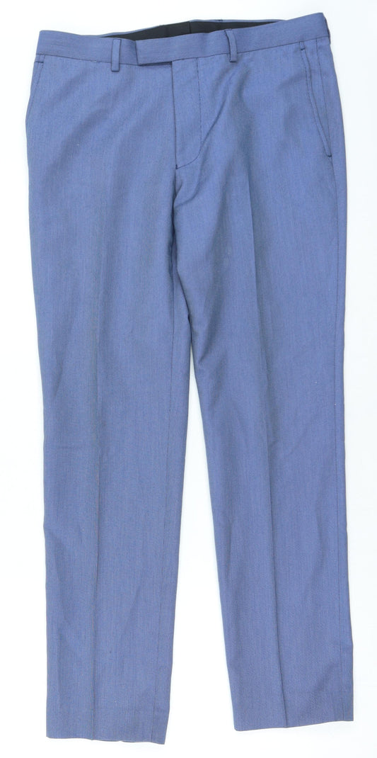 Preworn Mens Blue Geometric Cotton Trousers Size 34 in L26 in Regular Zip