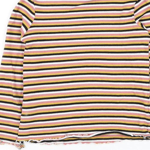 F&F Girls Multicoloured Round Neck Striped Cotton Pullover Jumper Size 5-6 Years - Lettuce Hem