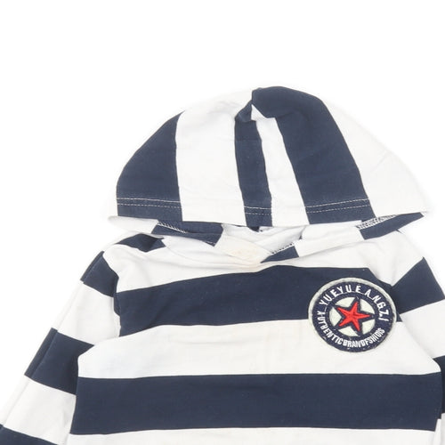 Preworn Boys Blue Striped Cotton Pullover Hoodie Size 2-3 Years Pullover