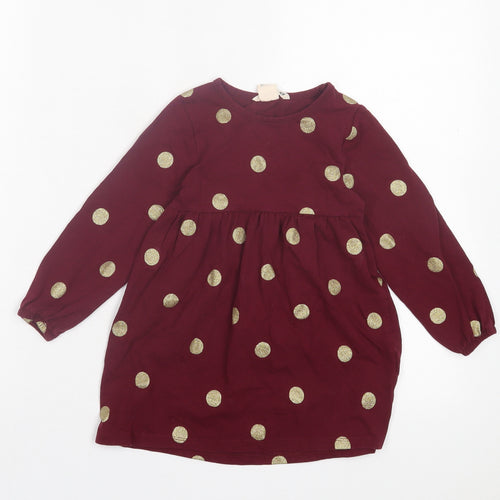 H&M Girls Purple Polka Dot Cotton A-Line Size 2 Years Crew Neck Pullover