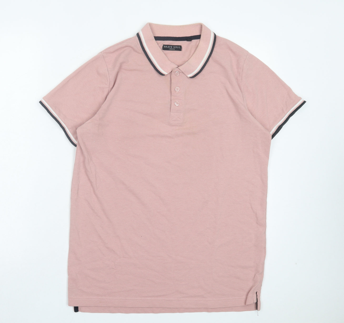 Brave Soul Mens Pink Polyester Polo Size L Collared Button