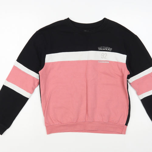 Skechers Girls Black Colourblock Cotton Pullover Sweatshirt Size 10-11 Years Pullover