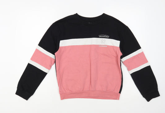 Skechers Girls Black Colourblock Cotton Pullover Sweatshirt Size 10-11 Years Pullover