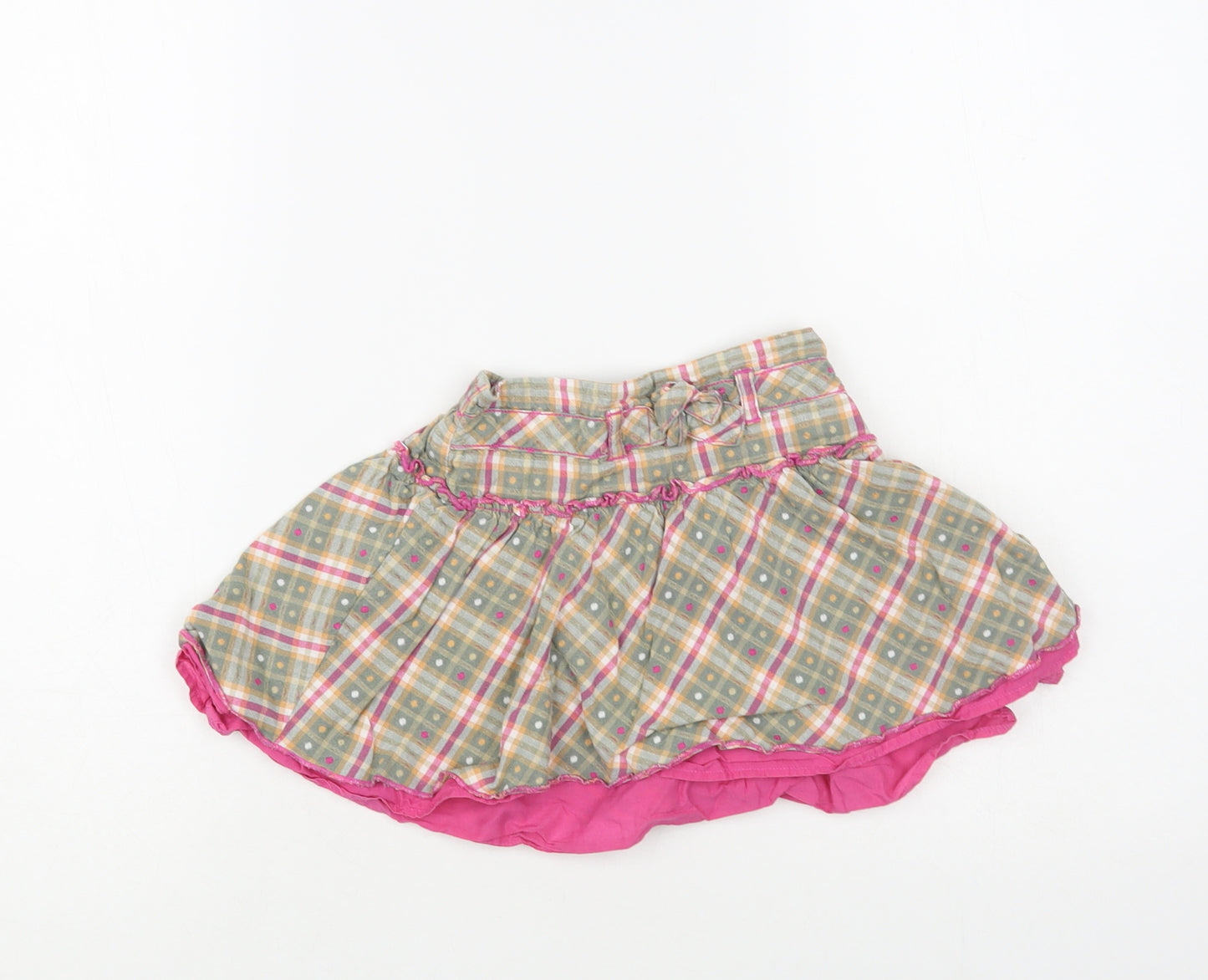 NEXT Girls Green Plaid Cotton Skater Skirt Size 2-3 Years Regular Pull On