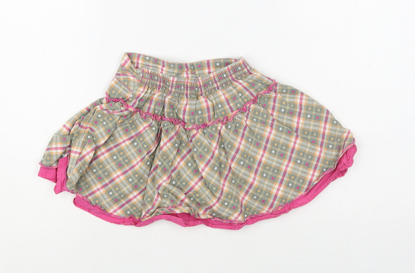 NEXT Girls Green Plaid Cotton Skater Skirt Size 2-3 Years Regular Pull On