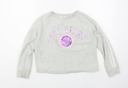 NEXT Girls Grey Cotton Pullover Sweatshirt Size 11 Years Pullover - Good Vibes