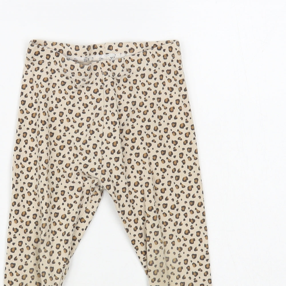 Dunnes Stores Girls Beige Animal Print Cotton Jogger Trousers Size 3-4 Years Regular Pullover - Leopard Print Leggings