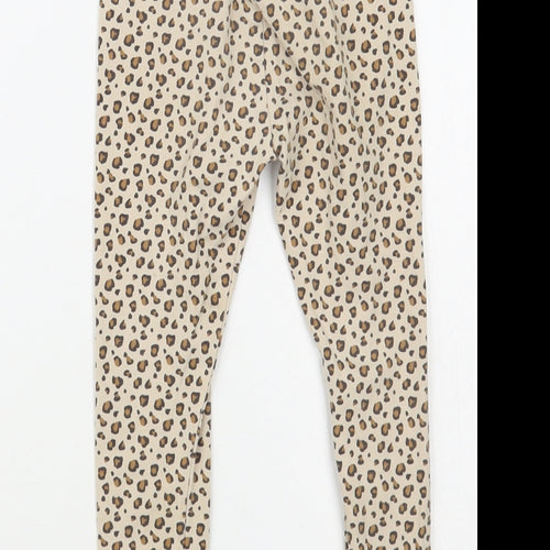 Dunnes Stores Girls Beige Animal Print Cotton Jogger Trousers Size 3-4 Years Regular Pullover - Leopard Print Leggings