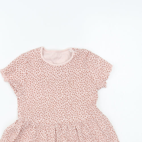 George Girls Pink Animal Print Cotton Fit & Flare Size 5-6 Years Crew Neck Pullover - Leopard Print