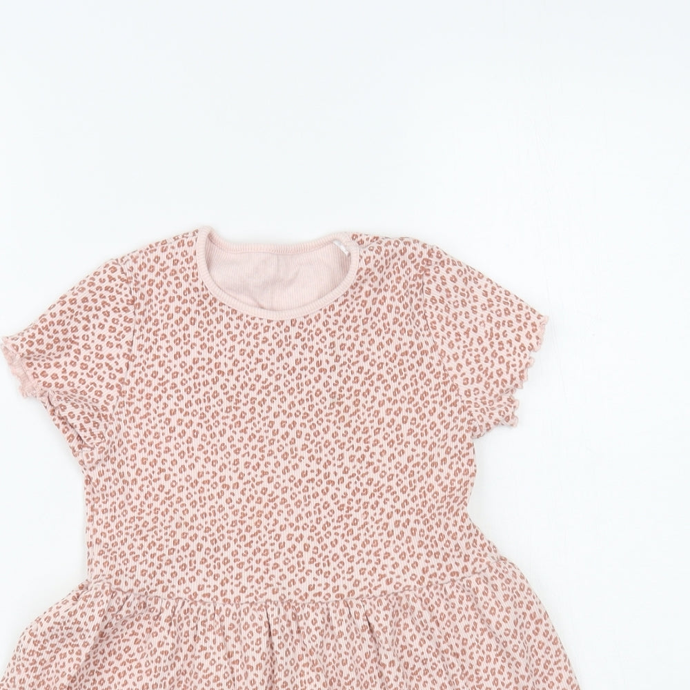 George Girls Pink Animal Print Cotton Fit & Flare Size 5-6 Years Crew Neck Pullover - Leopard Print