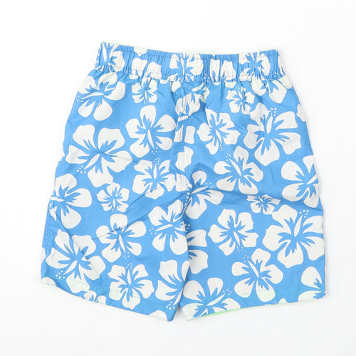 Rebel Boys Blue Floral Polyester Sweat Shorts Size 7-8 Years Regular Drawstring - Swim Shorts