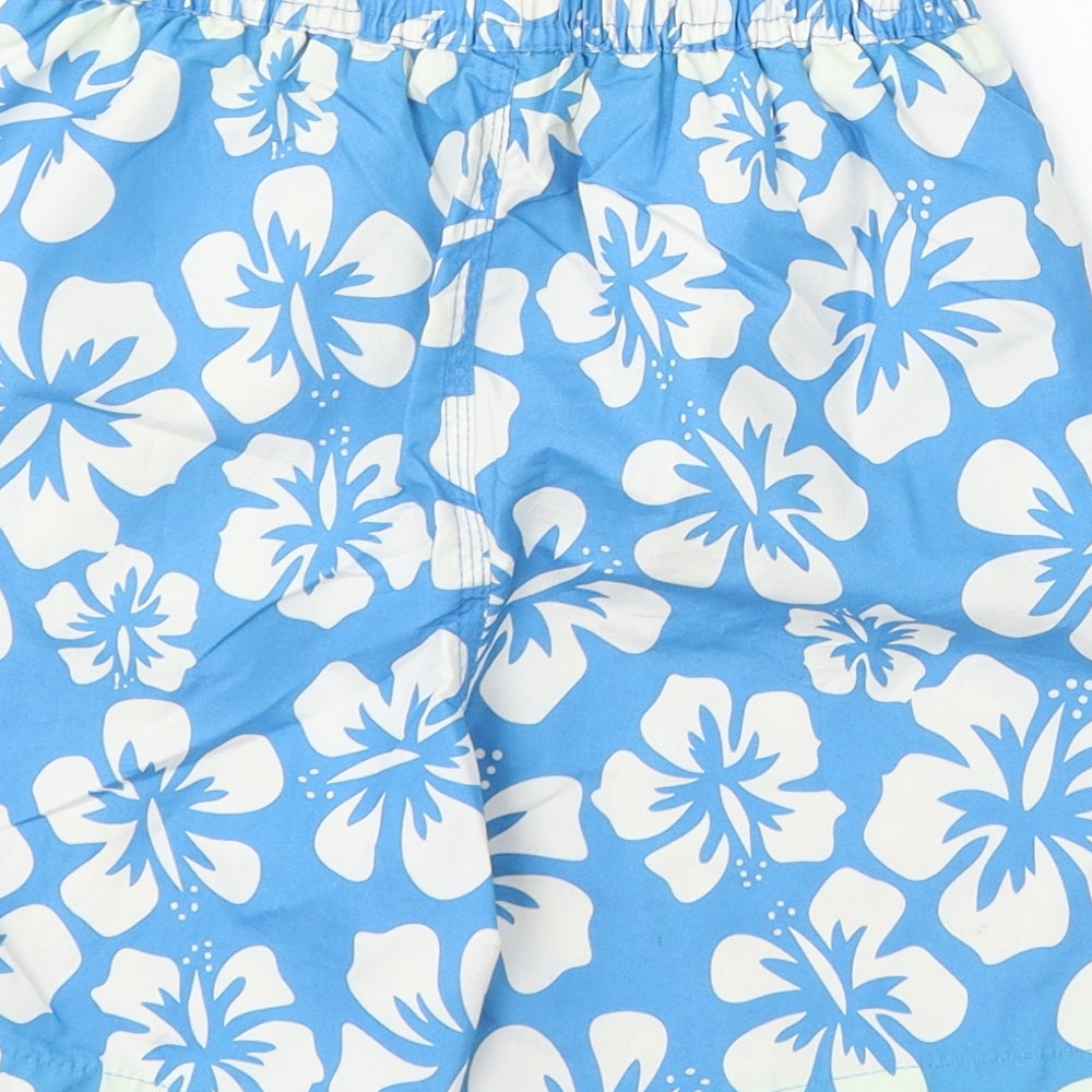Rebel Boys Blue Floral Polyester Sweat Shorts Size 7-8 Years Regular Drawstring - Swim Shorts