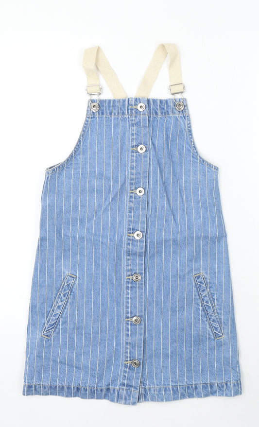 George Girls Blue Striped Cotton Dungaree One-Piece Size 9-10 Years