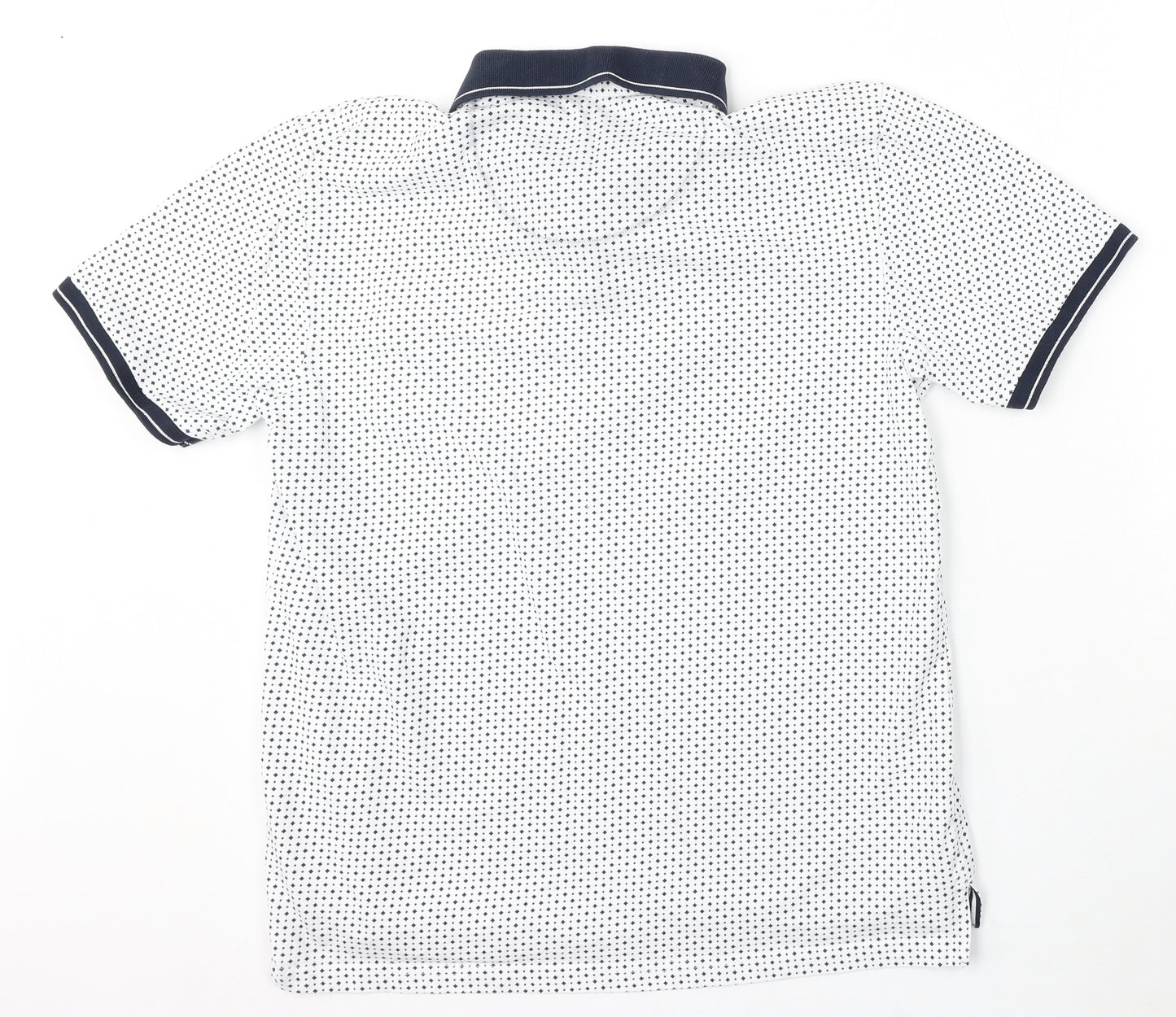Dunnes Stores Mens White Geometric Cotton Polo Size M Collared Button