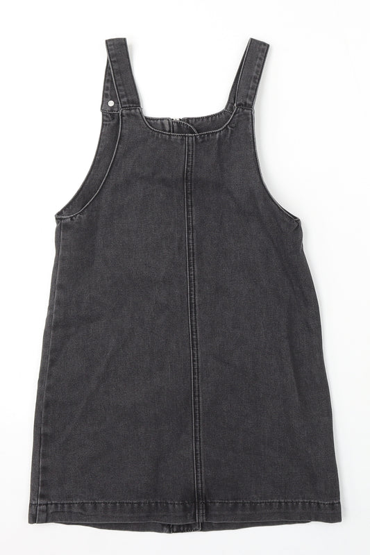 George Girls Black Cotton Dungaree One-Piece Size 9-10 Years Button