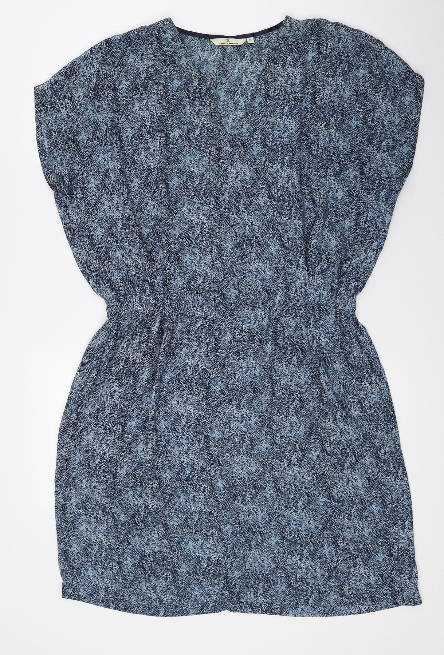 TOM TAILOR Womens Blue Geometric Polyester Shirt Dress Size 40 V-Neck