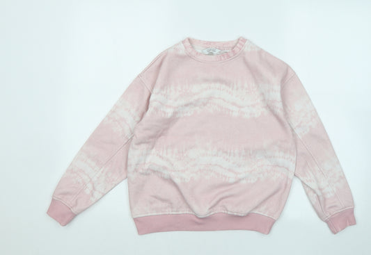 Primark Girls Pink Geometric Cotton Pullover Sweatshirt Size 9-10 Years - Tie-Dye