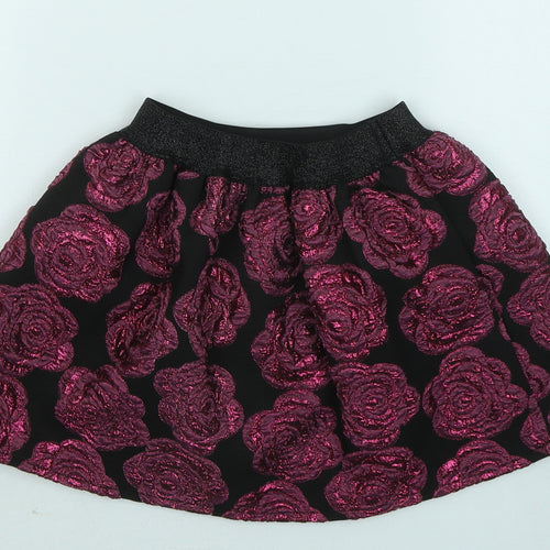 Dunnes Stores Girls Purple Floral Polyester Flare Skirt Size 6 Years Regular - Metallic Detail