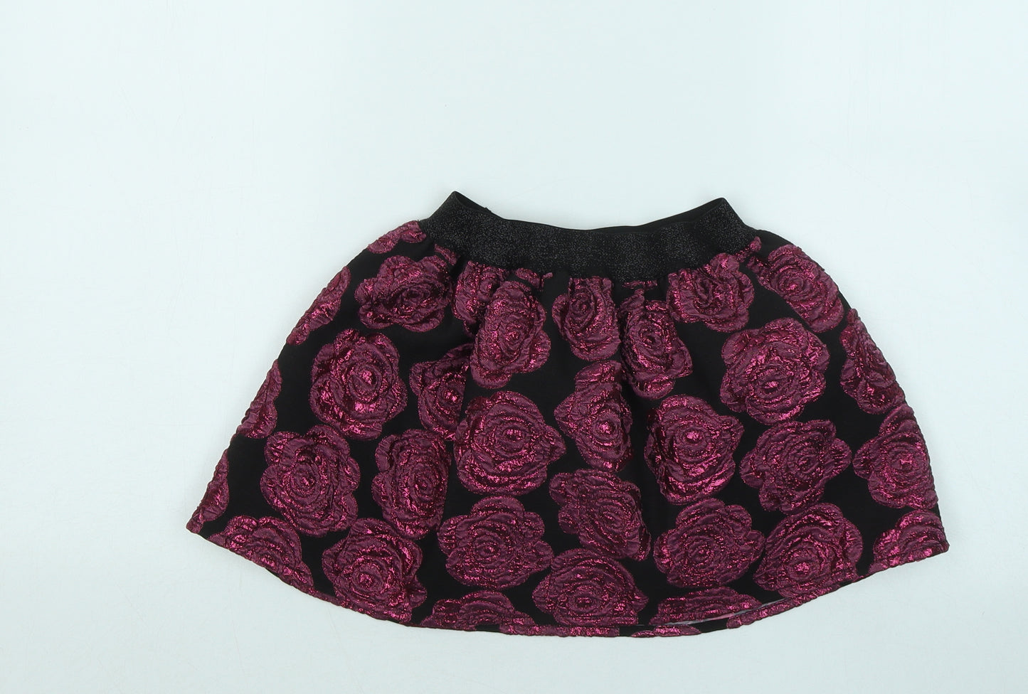 Dunnes Stores Girls Purple Floral Polyester Flare Skirt Size 6 Years Regular - Metallic Detail