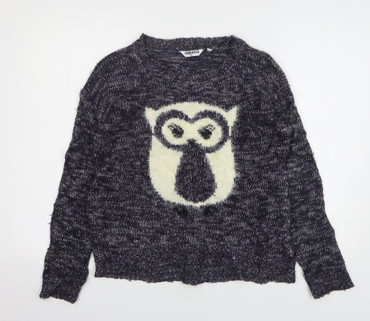 New Look Girls Blue Round Neck Acrylic Pullover Jumper Size 12-13 Years Pullover - Owl