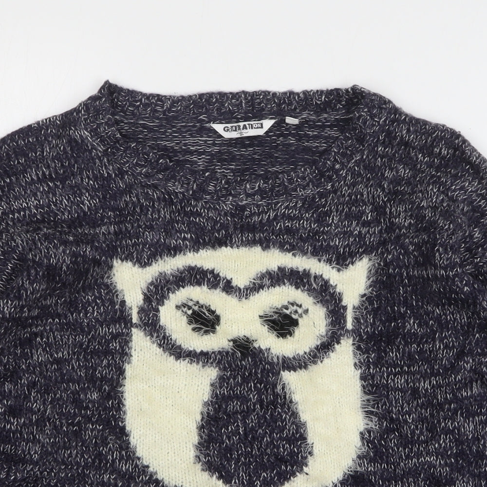 New Look Girls Blue Round Neck Acrylic Pullover Jumper Size 12-13 Years Pullover - Owl