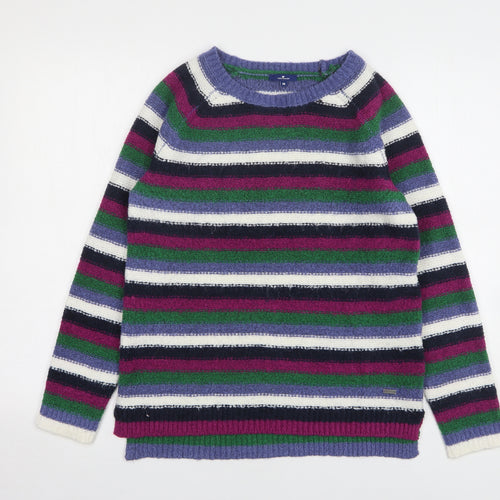 TOM TAILOR Womens Multicoloured Round Neck Striped Acrylic Pullover Jumper Size M