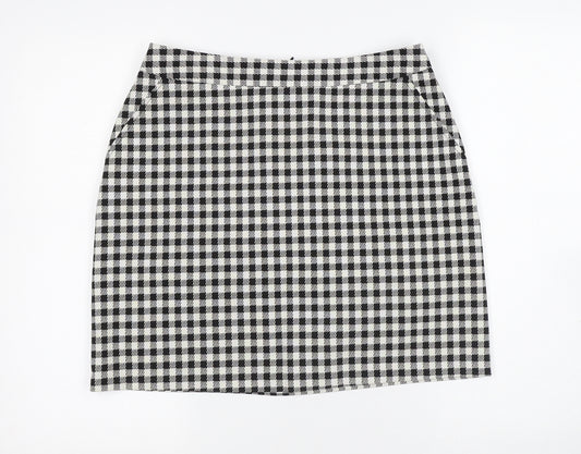 Papaya Womens White Check Polyester A-Line Skirt Size 10 Regular Zip