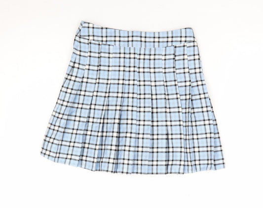 New Look Girls Blue Plaid Polyester Pleated Skirt Size 10 Years Regular Zip