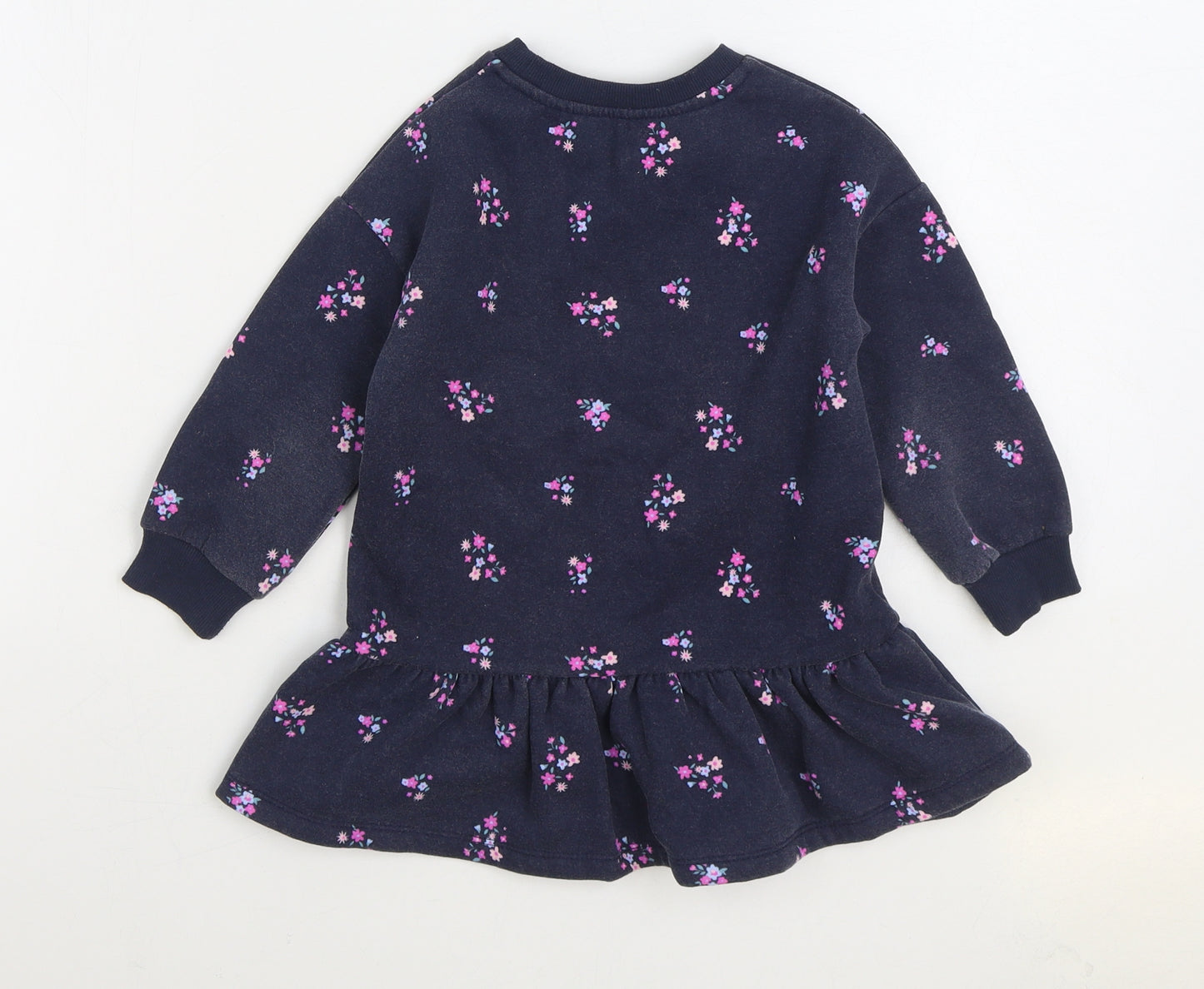 Dunnes Stores Girls Blue Floral Cotton Jumper Dress Size 2-3 Years Round Neck Pullover