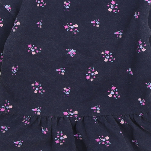 Dunnes Stores Girls Blue Floral Cotton Jumper Dress Size 2-3 Years Round Neck Pullover