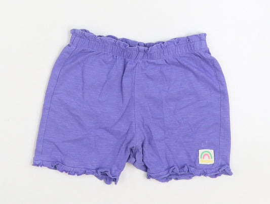 Marks and Spencer Girls Purple Cotton Sweat Shorts Size 2-3 Years Regular - Smile