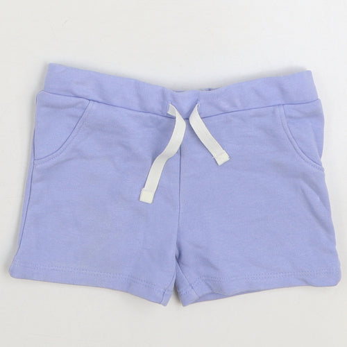 Marks and Spencer Girls Blue Cotton Sweat Shorts Size 2-3 Years Regular Drawstring