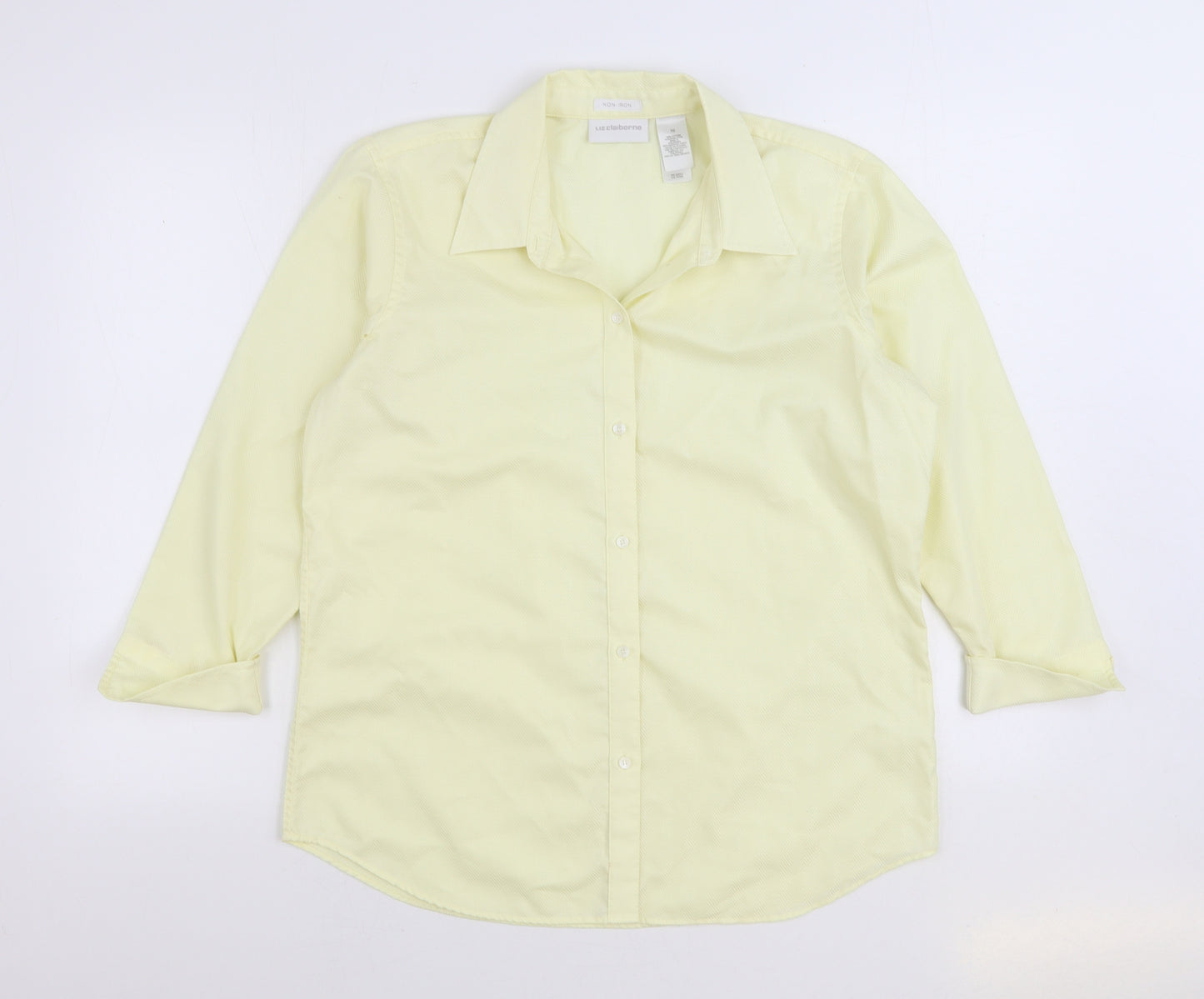 Liz Claiborne Womens Yellow 100% Cotton Basic Button-Up Size 10 Collared