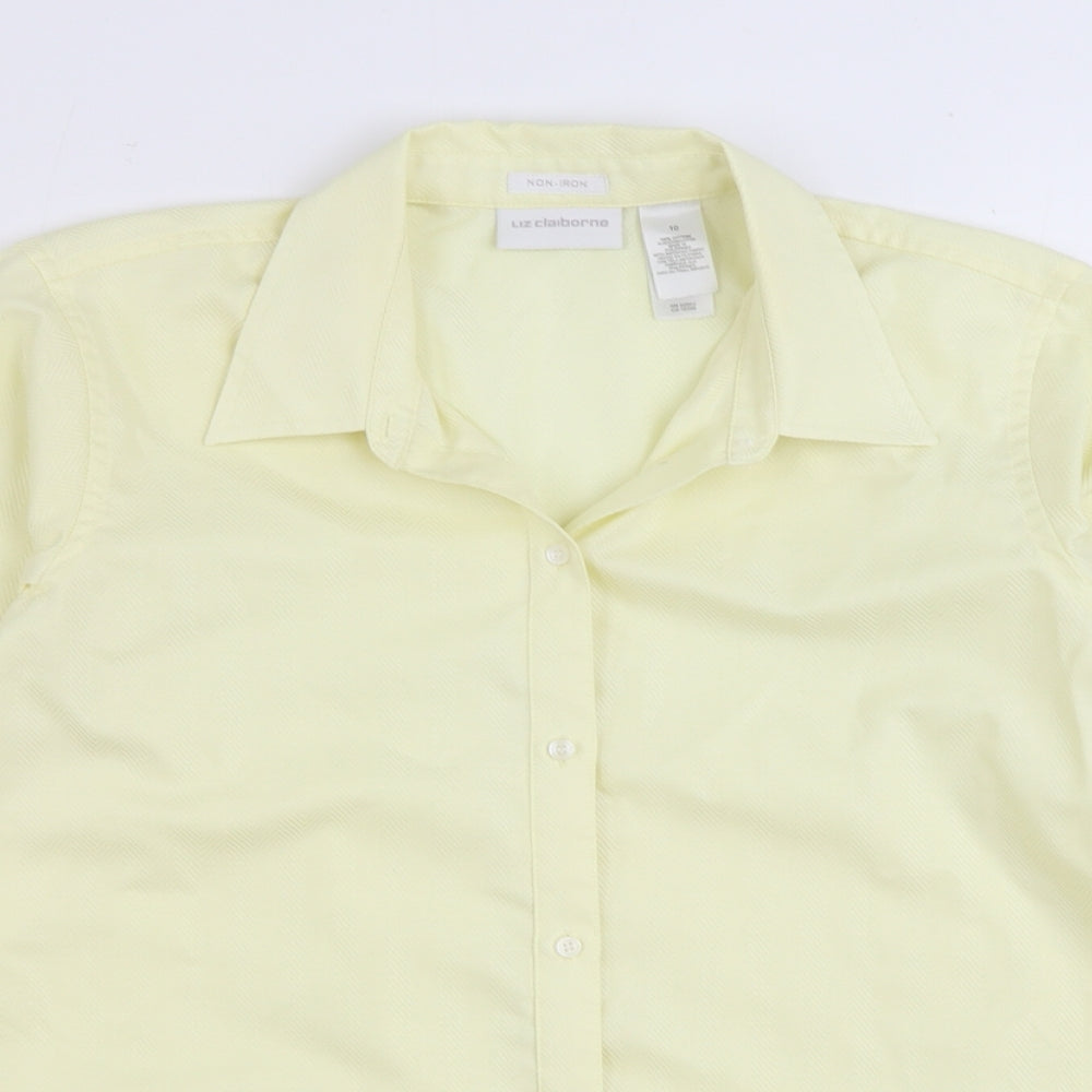 Liz Claiborne Womens Yellow 100% Cotton Basic Button-Up Size 10 Collared