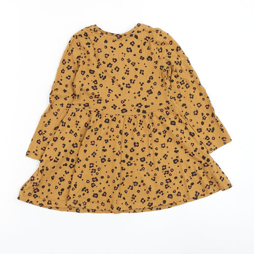 TU Girls Brown Animal Print Cotton Skater Dress Size 3 Years Round Neck Pullover - Leopard Print