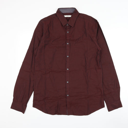 JACK & JONES Mens Red Cotton Dress Shirt Size M Collared Button