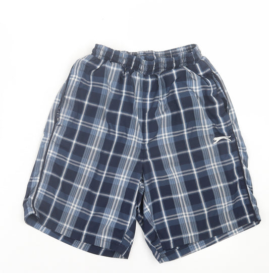 Slazenger Mens Blue Plaid Polyester Bermuda Shorts Size S L8 in Regular Tie