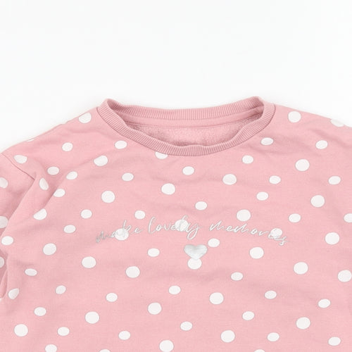 Dunnes Stores Girls Pink Polka Dot Cotton Pullover Sweatshirt Size 5-6 Years Pullover - Make Lovely Memories