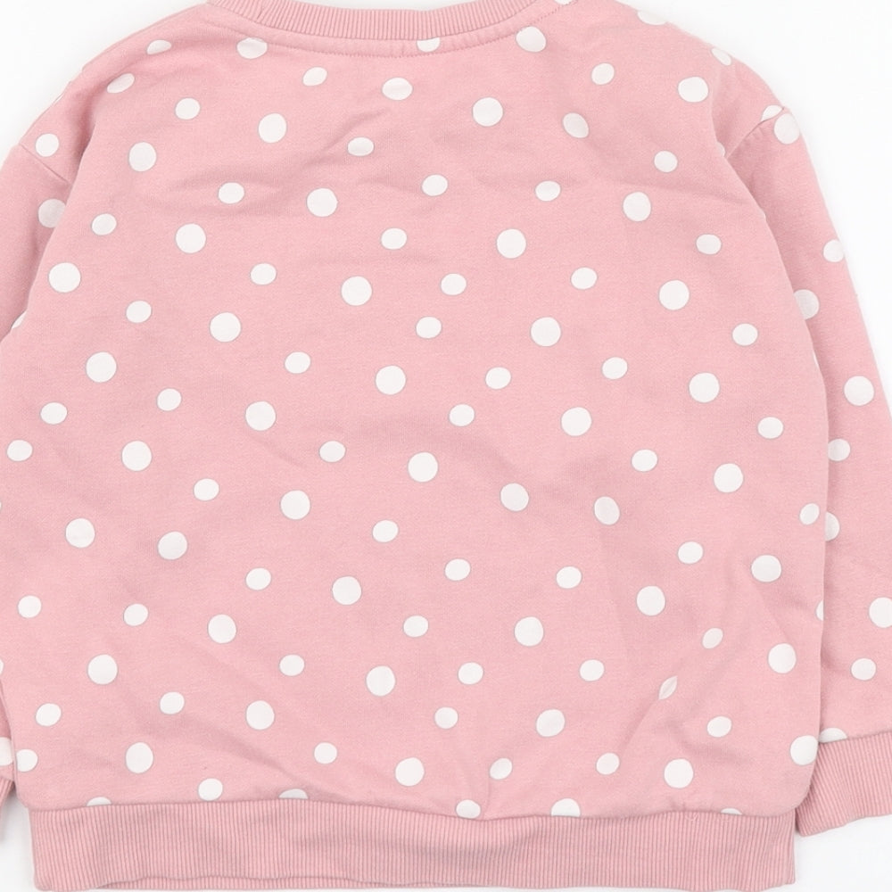 Dunnes Stores Girls Pink Polka Dot Cotton Pullover Sweatshirt Size 5-6 Years Pullover - Make Lovely Memories