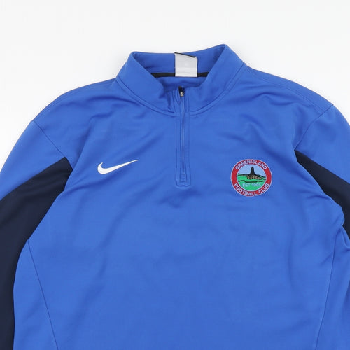 Nike Mens Blue Polyester Henley Hoodie Size M - Greenisland FC
