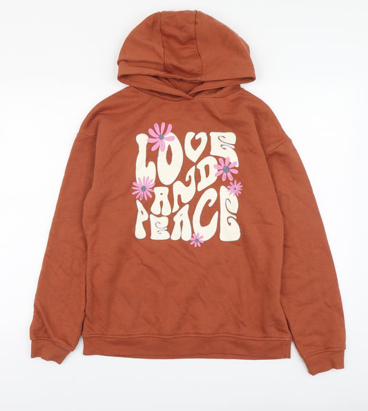 Primark Girls Brown Cotton Pullover Hoodie Size 13-14 Years Pullover - Love and Peace