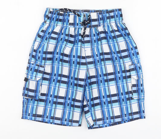 Primark Boys Blue Plaid Polyester Bermuda Shorts Size 8-9 Years Regular Drawstring - Swimming shorts