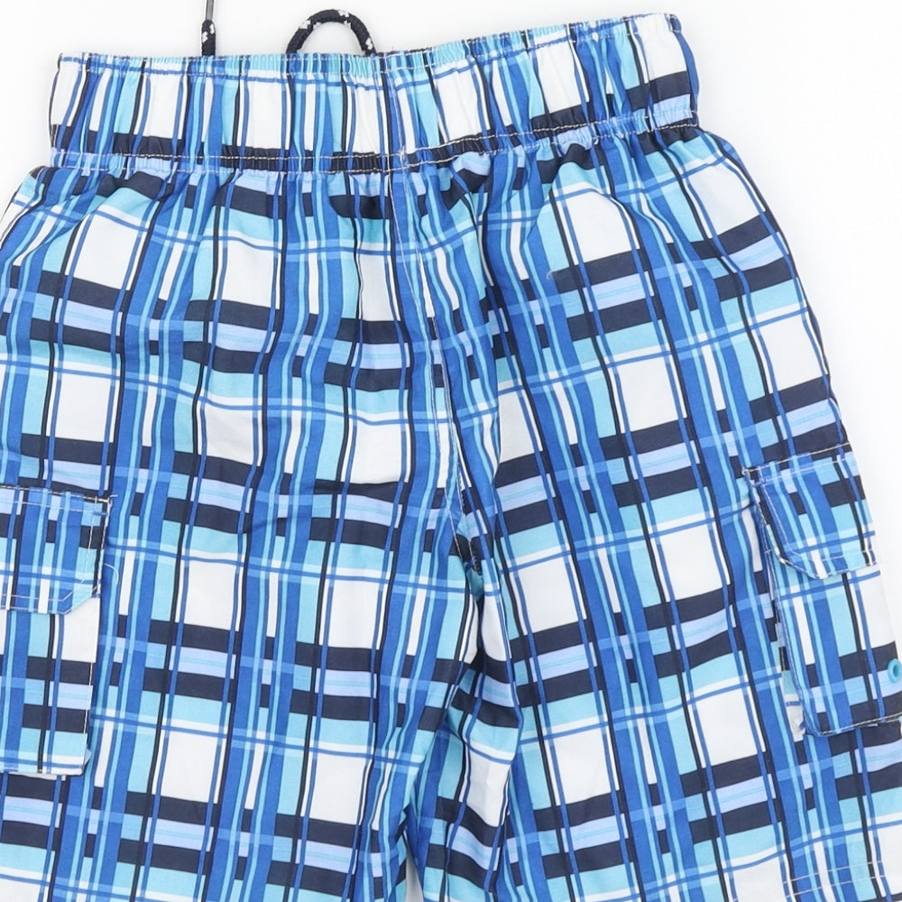Primark Boys Blue Plaid Polyester Bermuda Shorts Size 8-9 Years Regular Drawstring - Swimming shorts