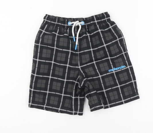 McKenzie Boys Grey Plaid Polyester Bermuda Shorts Size 8 Years Regular Drawstring - Swimming Shorts