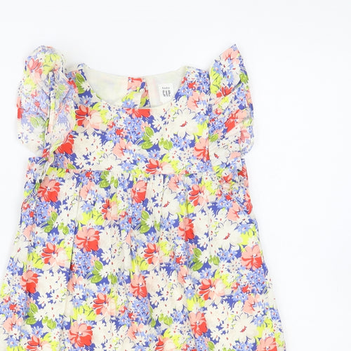 Gap Girls Multicoloured Floral Cotton A-Line Size 5 Years Round Neck Button