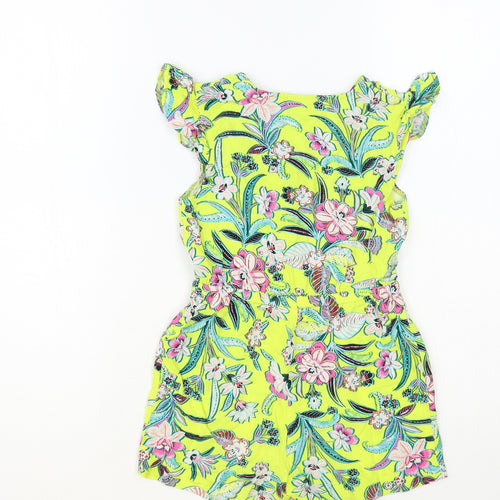 Matalan Girls Green Floral Viscose Playsuit One-Piece Size 7 Years Button